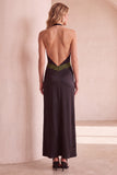 Black and Green Sheath Halter Satin Maxi Wedding Guest Dress