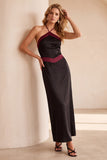 Black and Green Sheath Halter Satin Maxi Wedding Guest Dress