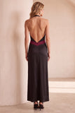 Black and Green Sheath Halter Satin Maxi Wedding Guest Dress