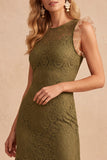Dark Blue Mermaid Round Neck Ruffled Midi Wedding Guest Dress with Lace