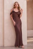 Coffee Sheath Cowl Neck Cold Shoulder Long Wedding Guest Dress