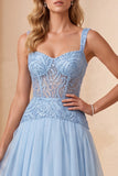 Sky Blue A-Line Sweetheart Chiffon Sequins Long Formal Dress