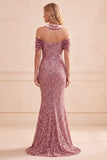 Desert Rose Mermaid Halter Sequins Velvet Long Formal Dress