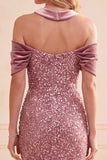 Desert Rose Mermaid Halter Sequins Velvet Long Formal Dress