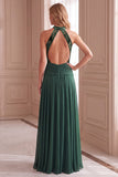 Green A-Line High Ruched Velvet Long Formal Dress