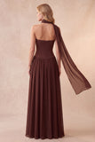 Coffee Corset Sweetheart A-Line Long Formal Dress with Rhinestone