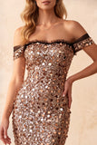 Khaki Mermaid Off the Shoulder Sequins Long Formal Dress