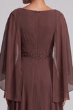 Coffee A-Line Cowl Chiffon Long Mother of the Bride Dress with Beading