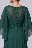 Dark Green A-Line V-Neck Lace Flutter Sleeves Long Mother of the Bride Dress with Beading