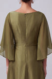 Olive A-Line Bateau Neck Satin Flutter Sleeves Long Mother of the Bride Dress with Beading
