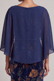 Dark Blue Sheath Bateau Velvet Neck Ruched Long Formal Dress with Chiffon Cape