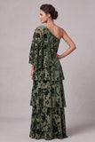 Dusty Sage Velvet A-Line One Shoulder Tiered Long Mother of the Bride Dress