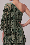 Dusty Sage Velvet A-Line One Shoulder Tiered Long Mother of the Bride Dress