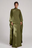 Olive Sheath High Neck Chiffon Long Mother of the Bride Dress with Rhinestones