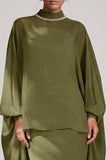 Olive Sheath High Neck Chiffon Long Mother of the Bride Dress with Rhinestones