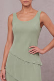 Dusty Sage Sheath Round Neck Tiered Long Mother of the Bride Dress with Burnout Velvet Cape