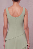 Dusty Sage Sheath Round Neck Tiered Long Mother of the Bride Dress with Burnout Velvet Cape
