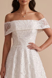 White A-Line Off the Shoulder Embroidered Sequins Maxi Wedding Dress