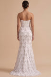 White Mermaid Strapless Sequins Maxi Wedding Dress