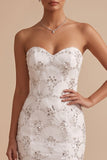 White Mermaid Strapless Sequins Maxi Wedding Dress