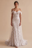 White Mermaid Cold Shoulder Sequins Beaded Long Wedding Dress