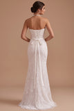 White Mermaid Cowl Neck Sequins Maxi Wedding Dress with Beading