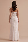 White Corset Mermaid Strapless Maxi Wedding Dress with Embroidery