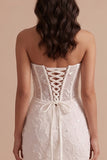 White Corset Mermaid Strapless Maxi Wedding Dress with Embroidery