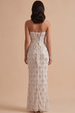 White Sheath Strapless Sequins Rhinestones Long Wedding Dress with Slit
