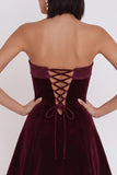 Burgundy A-Line Strapless Velvet Short Cocktail Dress