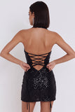 Black Sequins Bodycon Halter Short Cocktail Dress with Keyhole