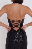 Black Sequins Bodycon Halter Short Cocktail Dress with Keyhole