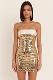 Sparkly Gold Strapless Bodycon Sequins Short Cocktail Dress