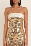 Sparkly Gold Strapless Bodycon Sequins Short Cocktail Dress