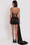 Black Satin Corset Halter Keyhole Ruched Short Cocktail Dress with Draping