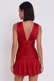 Red V-Neck A-Line Ruched Bodycon Short Cocktail Dress
