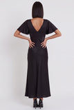 Black Satin Mermaid V-Neck Flutter Sleeves Midi Cocktail Dress