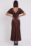 Black Satin Mermaid V-Neck Flutter Sleeves Midi Cocktail Dress