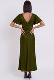 Black Satin Mermaid V-Neck Flutter Sleeves Midi Cocktail Dress