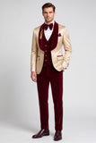 Shawl Lapel Single Breasted Champagne Velvet 3 Piece Men's Prom Suits