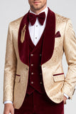Shawl Lapel Single Breasted Champagne Velvet 3 Piece Men's Prom Suits