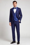 One Button Shawl Lapel 3 Piece Navy Men's Prom Suits