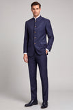 2 Piece Navy Single Breasted Stand Collar Men's Prom Suits
