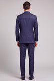 2 Piece Navy Single Breasted Stand Collar Men's Prom Suits