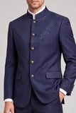 2 Piece Navy Single Breasted Stand Collar Men's Prom Suits