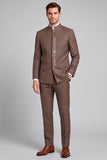 Brown Stand Collar 2 Piece Single Breasted Men's Prom Suits