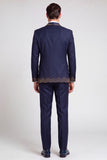 Navy 3 Piece Shawl Lapel Beaded One Button Men's Prom Suits