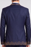 Navy 3 Piece Shawl Lapel Beaded One Button Men's Prom Suits