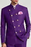 Stand Collar Double Breasted Purple 2 Piece Men's Prom Suits