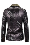 Peak Lapel One Button Black Sequins Men's Prom Blazer